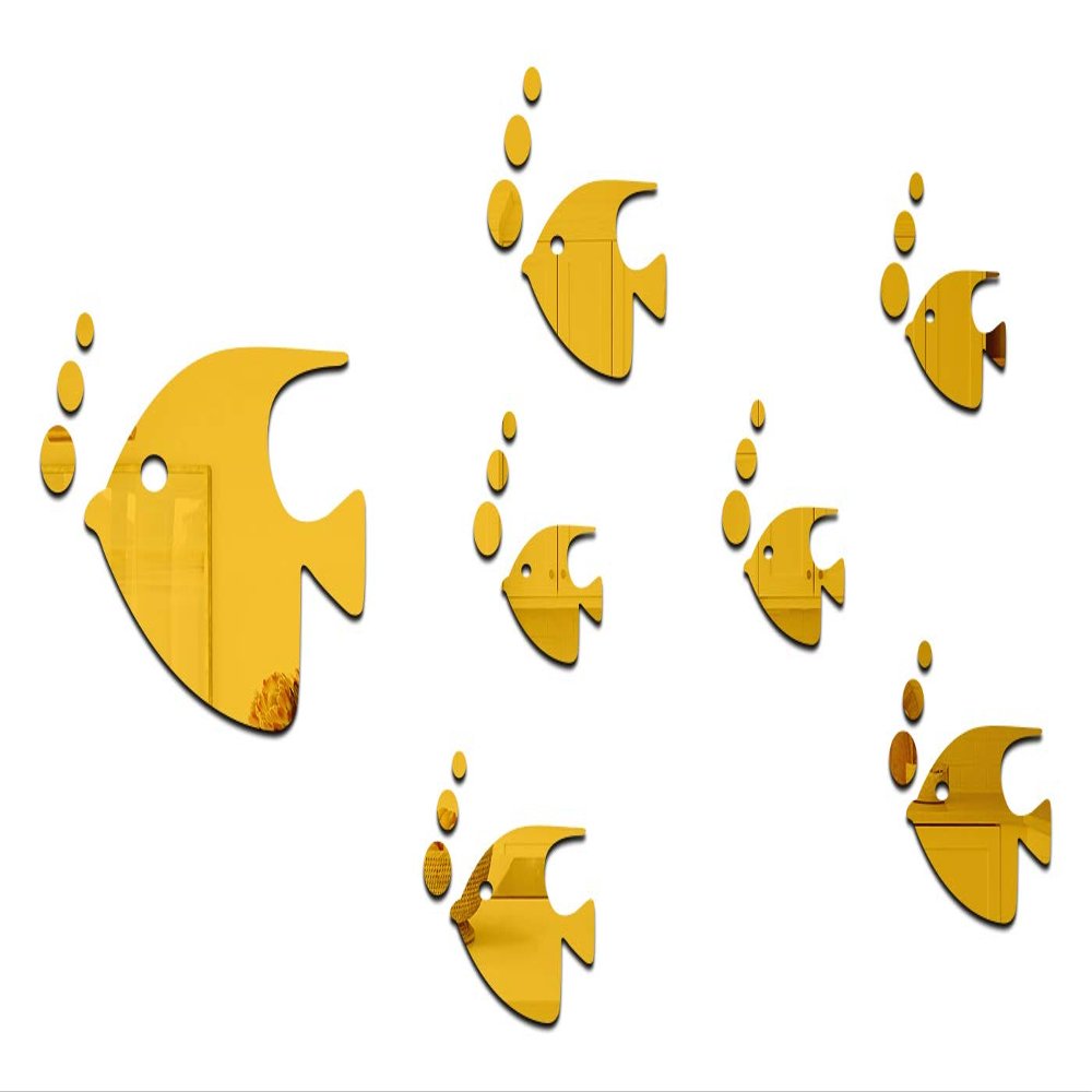 Wall1ders 7 Fish 21 Dots Golden(Pack of 28), Mirror Stickers for Wall, Acrylic Mirror Wall Decor Sticker, Wall Mirror Stickers, Acrylic Stickers, Wall Stickers for Hall Room, Bed Room, Kitchen.