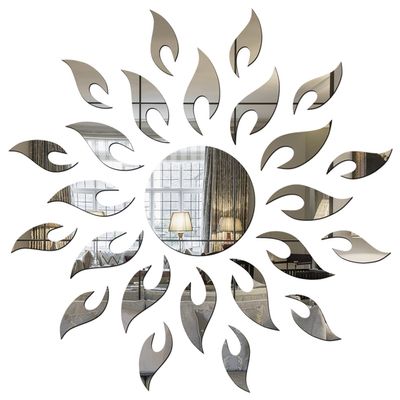 Wall1ders Silver Sun with Extra Flame (45 cm x 45 cm), mirror stickers for wall, acrylic mirror wall decor sticker, wall mirror stickers, Acrylic Stickers, Wall Stickers for Hall Room, Bed Room, Kitchen.