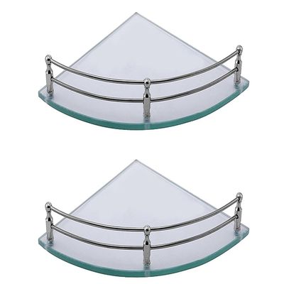 Spiry 6x6 inch Glass Corner Wall Mount Shelf/Bathroom Shelf/Wall Storage Shelf/Bathroom Rack(Clear,Pack of 2)
