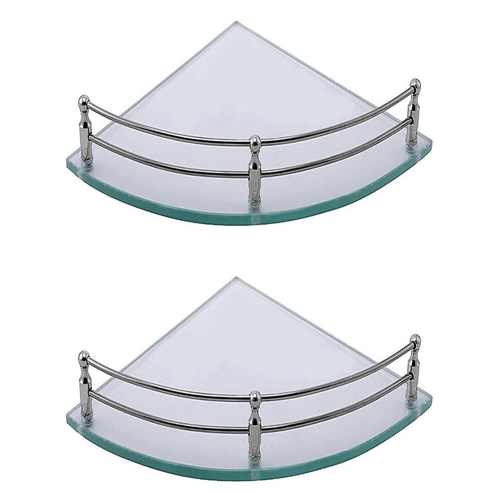 Spiry 6x6 inch Glass Corner Wall Mount Shelf/Bathroom Shelf/Wall Storage Shelf/Bathroom Rack(Clear,Pack of 2)
