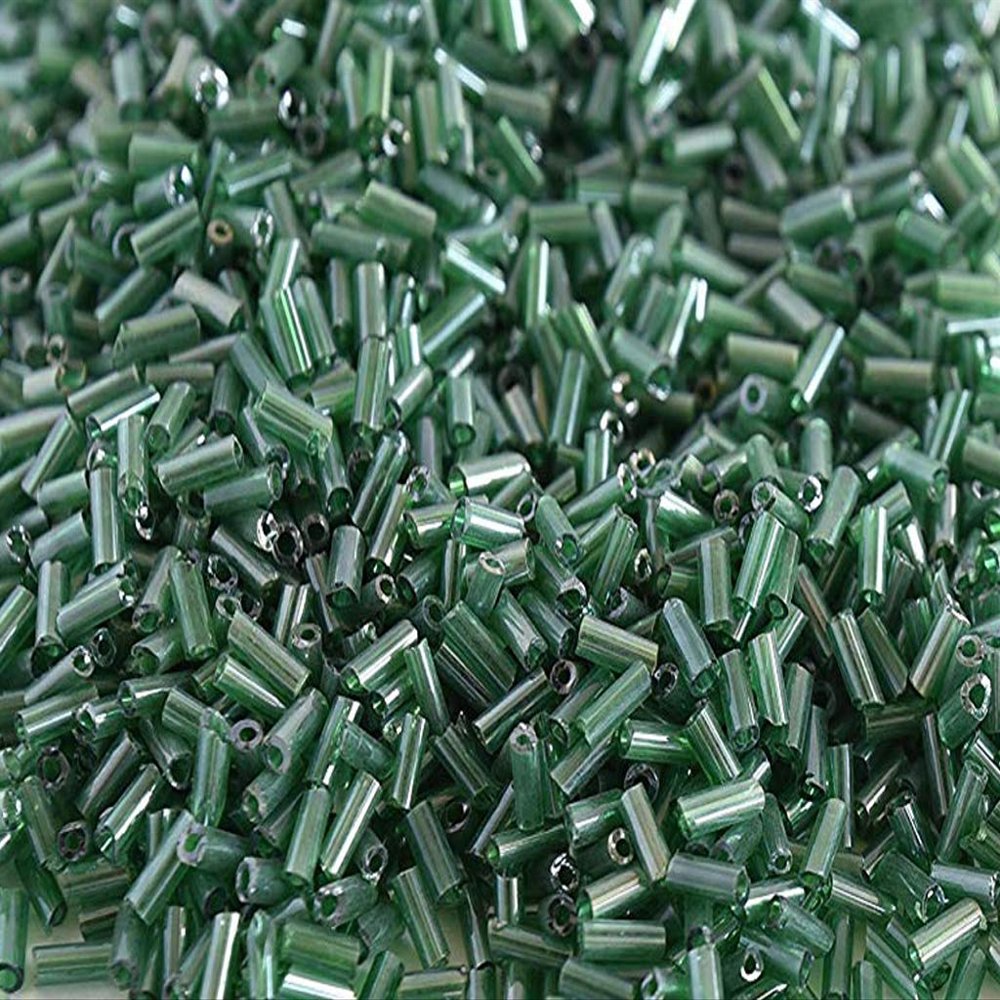 The Design Cart Transparent Luster Green Pipe/Bugle Beads/Glass Seed Beads (4.5 mm) (100 Grams) Standard Quality, for Jewellery Making, Beading, Arts and Crafts and Embroidery.