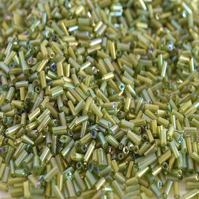 The Design Cart Transparent Rainbow Peridot/Olive Green Pipe Beads/Bugle Beads/Glass Beads (4.5 mm, 100 Grams) Standard Quality, for ? Jewellery Making, Beading, Embroidery, Art and Craft