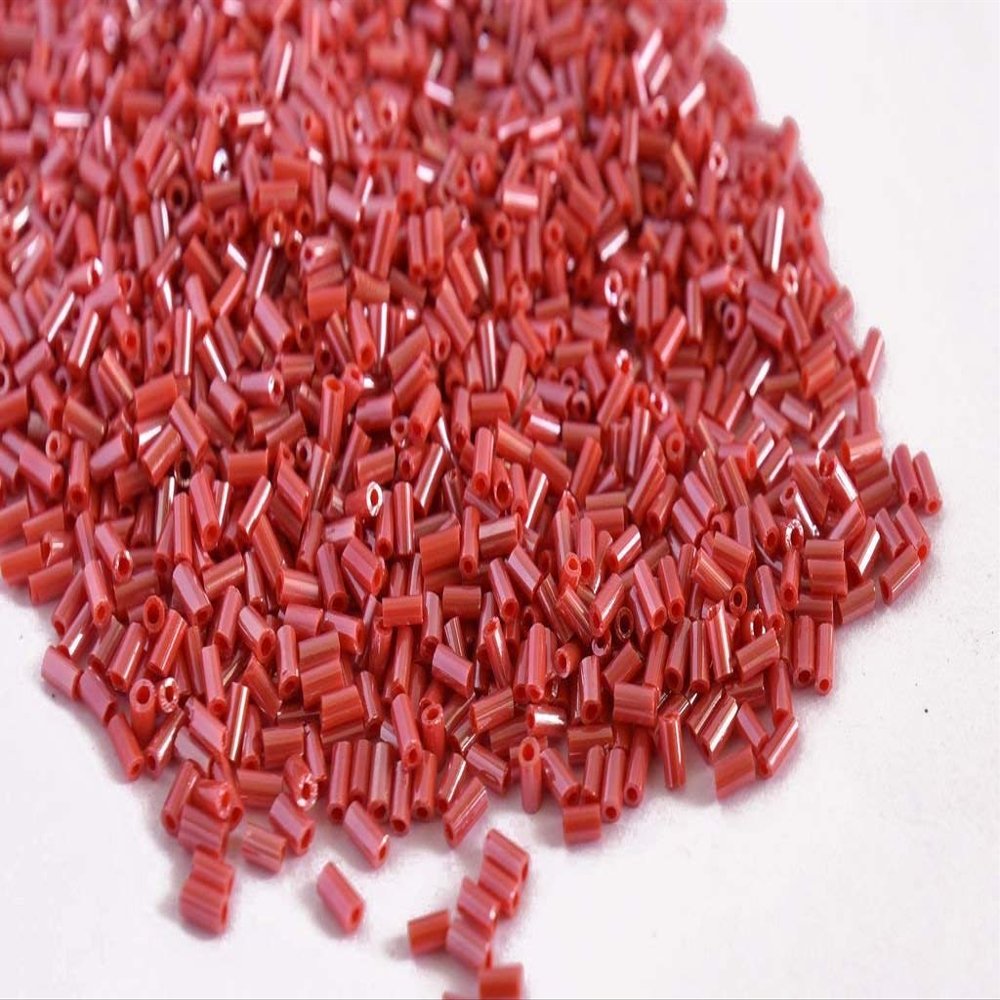 The Design Cart Opaque Luster Red Pipe/Bugle Beads/Glass Seed Beads (4.5 mm) (100 Grams) Standard Quality, for Jewellery Making, Beading, Arts and Crafts and Embroidery.