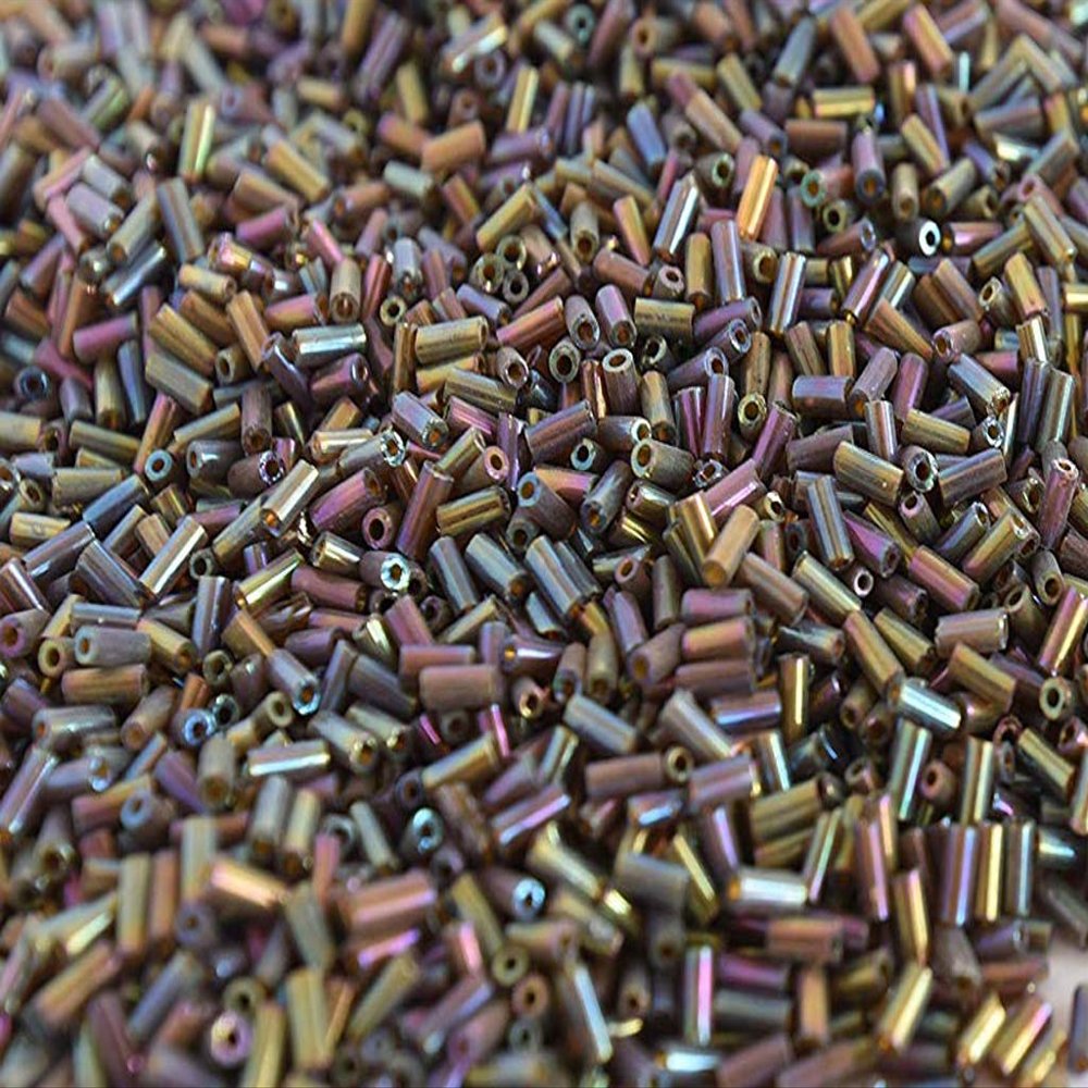 The Design Cart Transparent Rainbow Brown/Topaz Pipe/Bugle Beads/Glass Seed Beads (4.5 mm) (100 Grams) Standard Quality, for Jewellery Making, Beading, Arts and Crafts and Embroidery.