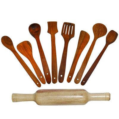 Sri Balajee Bangles Handmade Wooden Non-Stick Serving and Cooking Spoon | Kitchen Utensil Tools | Cooking Spoon | Handcrafted Spatula | Woods Spoon Set For Kitchen | Spoons for Pots and Pans | Set of 9