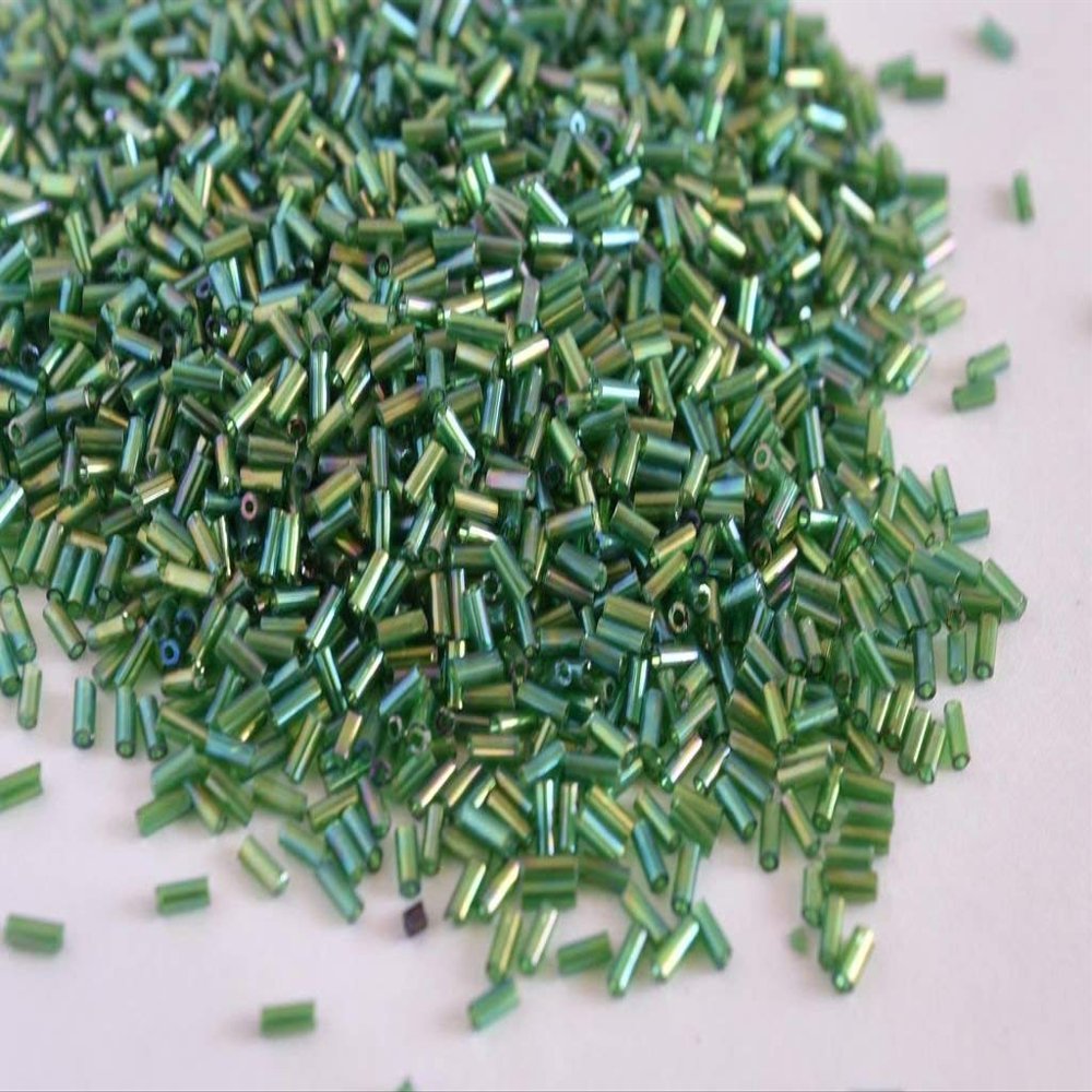 The Design Cart Transparent Rainbow Green Pipe/Bugle Beads/Glass Seed Beads (4.5 mm) (100 Grams) Standard Quality, for Jewellery Making, Beading, Arts and Crafts and Embroidery.