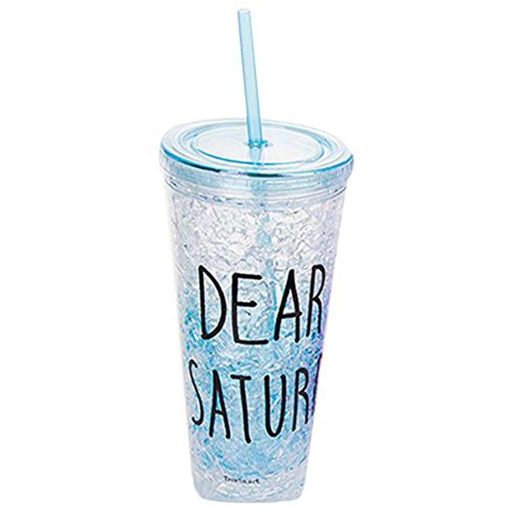 GTC Attractive Acrylic Frosty Mason Ice Cup with strew and lid Freezing Gel for Juice, Soft Drinks, Water Capacity 650 ml for Birthday Gift/Anniversary Gift and Home Decoration 0068 (Blue)