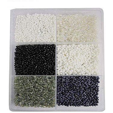 eshoppee 3mm (8/0) 300 gm Glass Seed Beads for Jewellery Making kit Art and Crafts Materials for Embroidery Necklace Bracelet Earring Making Materials DIY kit (Black/White Family 8/0)