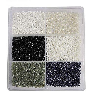 eshoppee 3mm (8/0) 300 gm Glass Seed Beads for Jewellery Making kit Art and Crafts Materials for Embroidery Necklace Bracelet Earring Making Materials DIY kit (Black/White Family 8/0)