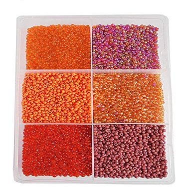 eshoppee 3mm (8/0) 300 gm Glass Seed Beads for Jewellery Making kit Art and Crafts Materials for Embroidery Necklace Bracelet Earring Making Materials DIY kit (red/Orange Family 8/0)