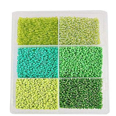 eshoppee 3mm (8/0) 300 gm Glass Seed Beads for Jewellery Making kit Art and Crafts Materials for Embroidery Necklace Bracelet Earring Making Materials DIY kit (Green Family 8/0)