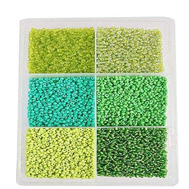 eshoppee 3mm (8/0) 300 gm Glass Seed Beads for Jewellery Making kit Art and Crafts Materials for Embroidery Necklace Bracelet Earring Making Materials DIY kit (Green Family 8/0)