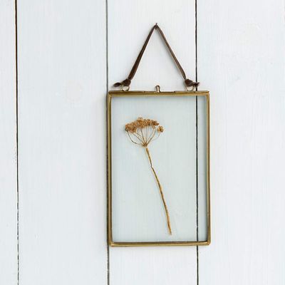 Art India Collections Glass Hanging Picture Frame for Wall Decoration, with 2 Sides Glass - 5 x 7 inch (Golden), Diwali Gifting Photo Frame, Brass and Glass Photo Frame