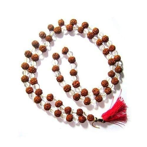 SoilMade Sphatik Ruraksha Mala, Round Shape, Wood and Stone Made, Size Aprox 108 Beads and 50g, Pack of 1 Sphatik Ruraksha Mala in Box