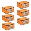 PrettyKrafts Set of 6 Non-Woven Printed Foldable Saree Covers/Wardrobe Organizer With Transparent Window And Zip/Clothes Storage Bag For Women's Lehenga, Suit Saree & Other Accessories (Orange) view 1