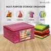 PrettyKrafts Set of 6 Non-Woven Printed Foldable Saree Covers/Wardrobe Organizer With Transparent Window And Zip/Clothes Storage Bag For Women's Lehenga, Suit Saree & Other Accessories (Maroon) view 3