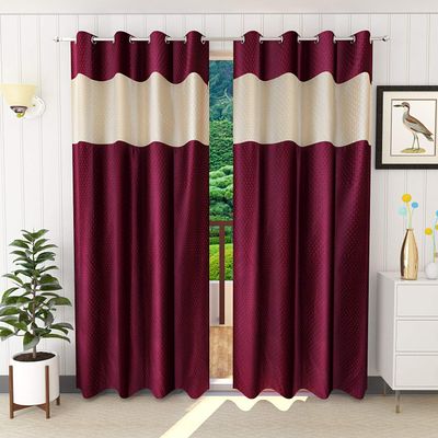 Honey Traders Polyresin Grommet Door Curtain, 7 Feet, Purple, Pack of 2, Floral(Eyelet), Washable