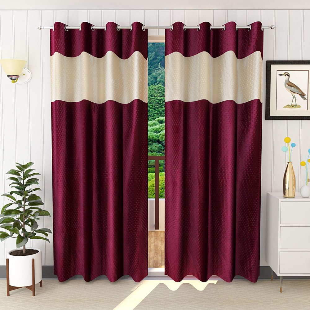 Honey Traders Polyresin Grommet Door Curtain, 7 Feet, Purple, Pack of 2, Floral(Eyelet), Washable