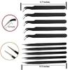 PagKis Set of 10 Non Magnetic ESD Safe Black Coated Tweezers - 5 Straight & 5 Curved view 2