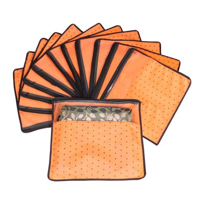 PrettyKrafts Non Woven Saree Covers With ZIP, Pack of 12, Size(17  15 Inches) Single Sari Storage Bags/Cover/Pouches for Packing New Sadi - Wardrobe Organizer For Sarees/Cloths With Top Window,Orange