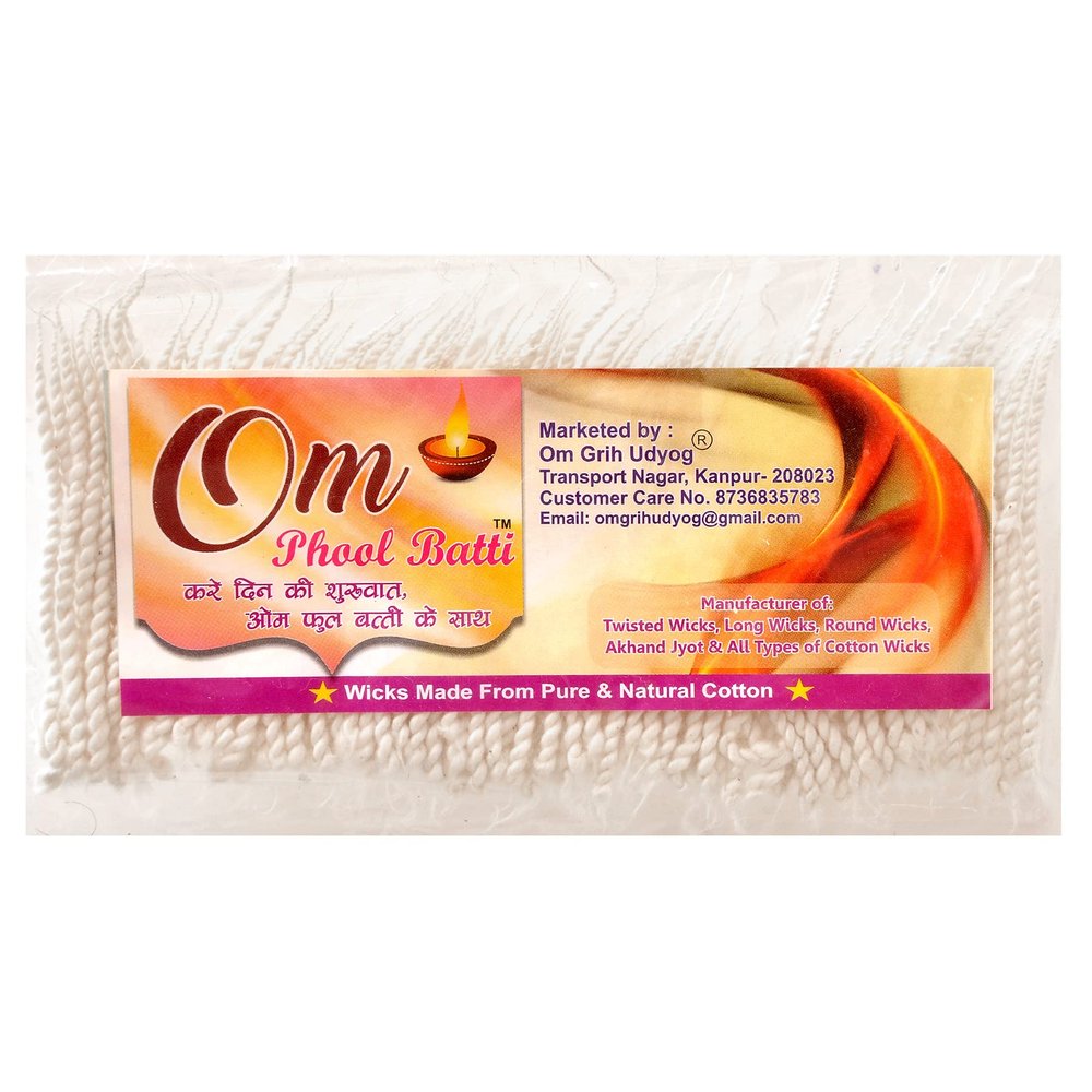 Om Phool Batti Twisted Long Cotton Double Wicks for Diya, Lambi Diya Batti for Pooja, Arti- 1200 Pcs (Pack of 1, White)