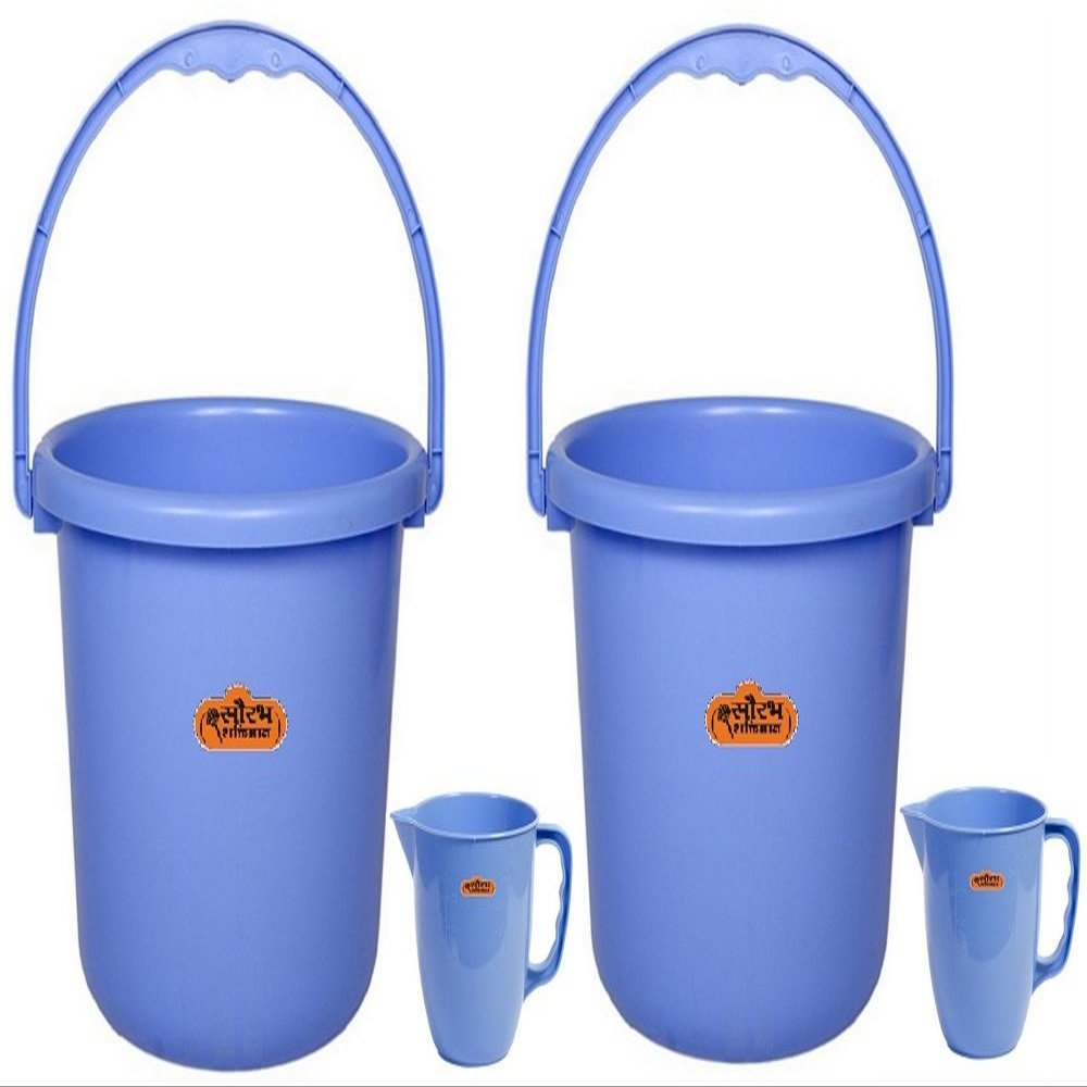 Saurabh Shaktiman Plastic Unbreakable 10 L Bucket with 1 L Mug (Blue) Combo Set of 4 , Standard Size