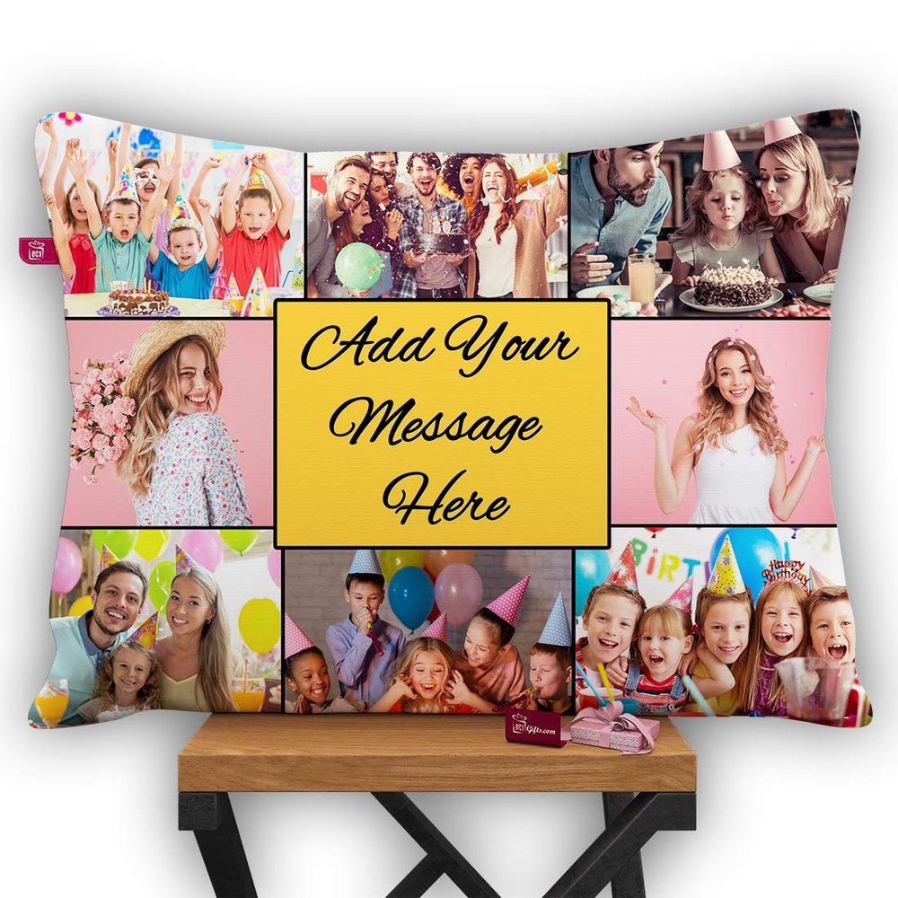 K1Gifts 9 Photos Personalized Collage Satin Pillow/Cushoin (Standard Size, White)