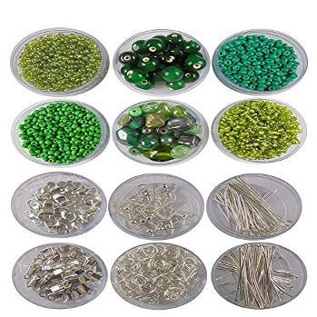 eshoppee Handmade Handcrafted Glass Beads Seed Beads, keel, kunda, Jump Ring, Lobster Clasp Closure (Green)