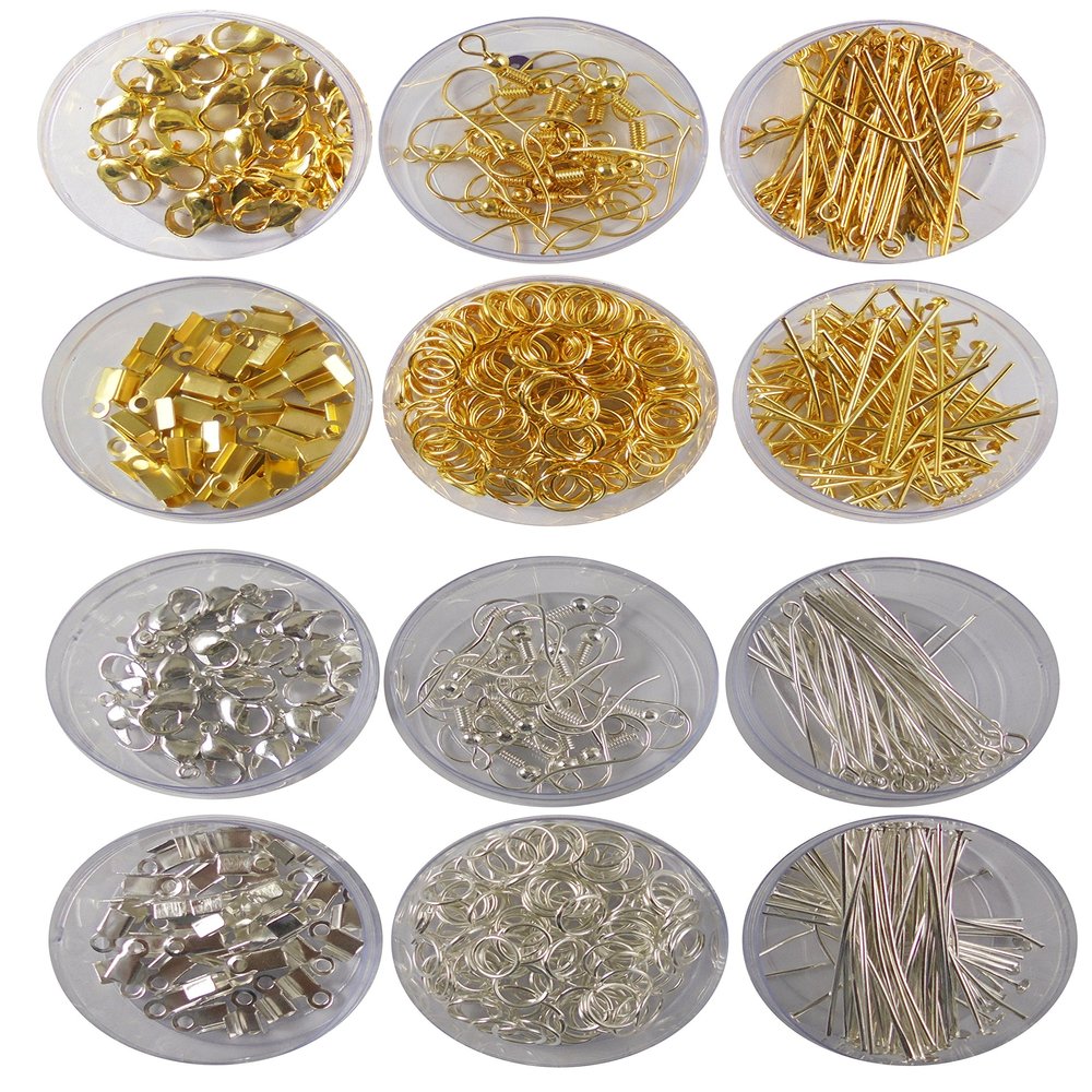 eshoppee Jewellery Making kit Material, Fitting kit Includes Lobster Claps, Jump Ring, keel, kunda, Earring, Necklace end Locking, chhalle,Ring, etc. (Silver Gold)