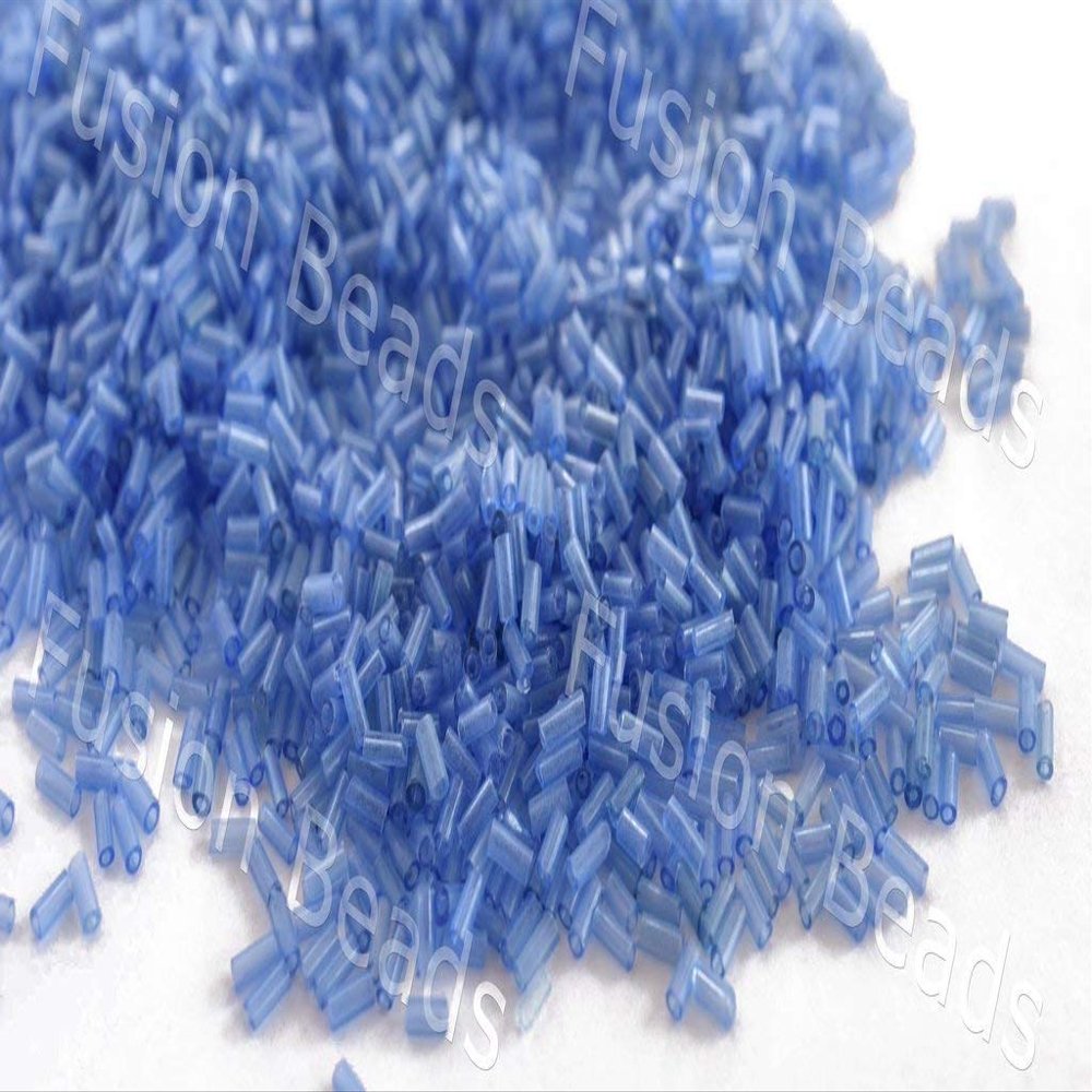 The Design Cart Transparent Sapphire/Light Blue Pipe/Bugle Glass Beads for Jewelry Making, Bracelet, Necklace, Dress Material,Embriodery Size-4.5 mm, Pack of 100 Grams