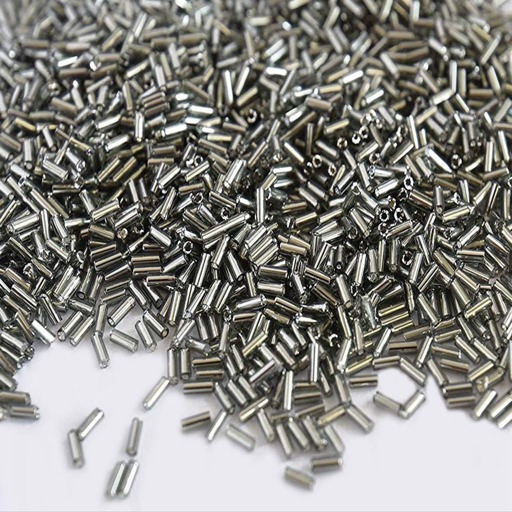 The Design Cart Silverline Gray Pipe/Bugle Beads/Glass Seed Beads (4.5 mm) (100 Grams) Standard Quality, for Jewellery Making, Beading, Arts and Crafts and Embroidery.