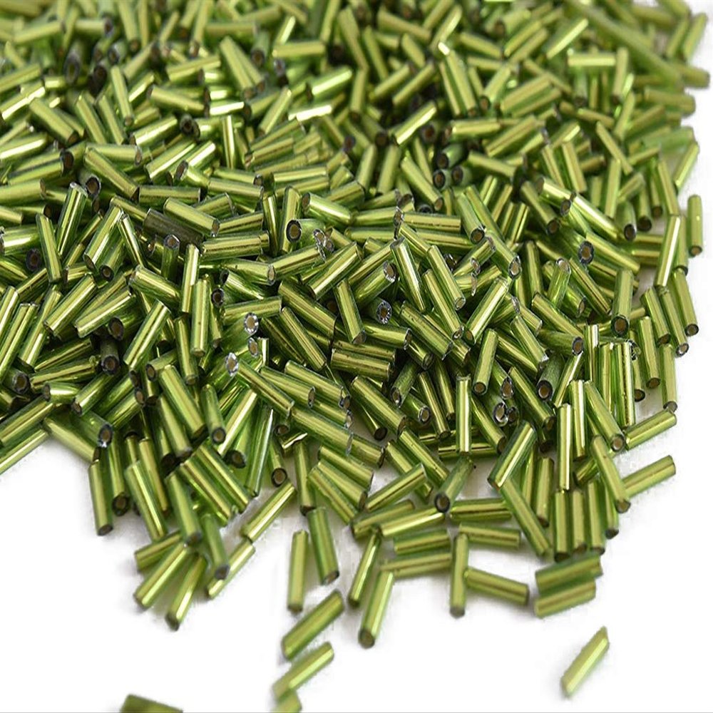 The Design Cart Silverline Peridot/Olive Green Pipe/Bugle Beads/Glass Seed Beads (6.0 mm) (100 Grams) Standard Quality, for Jewellery Making, Beading, Arts and Crafts and Embroidery.