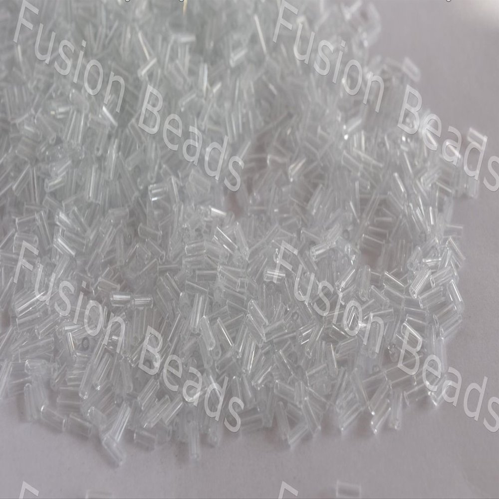 The Design Cart Transparent White/Crystal Pipe/Bugle Beads/Glass Seed Beads (6.0 mm) (100 Grams) Standard Quality, for Jewellery Making, Beading, Arts and Crafts and Embroidery.