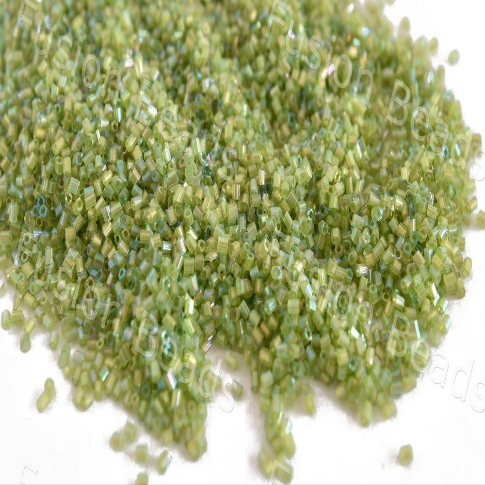 The Design Cart Transparent Rainbow Peridot/Olive Green 2 Cut Beads/Glass Seed Beads (11/0-2.0 mm) (100 Grams) Standard Quality, for ? Jewellery Making, Beading, Arts and Crafts and Embroidery.