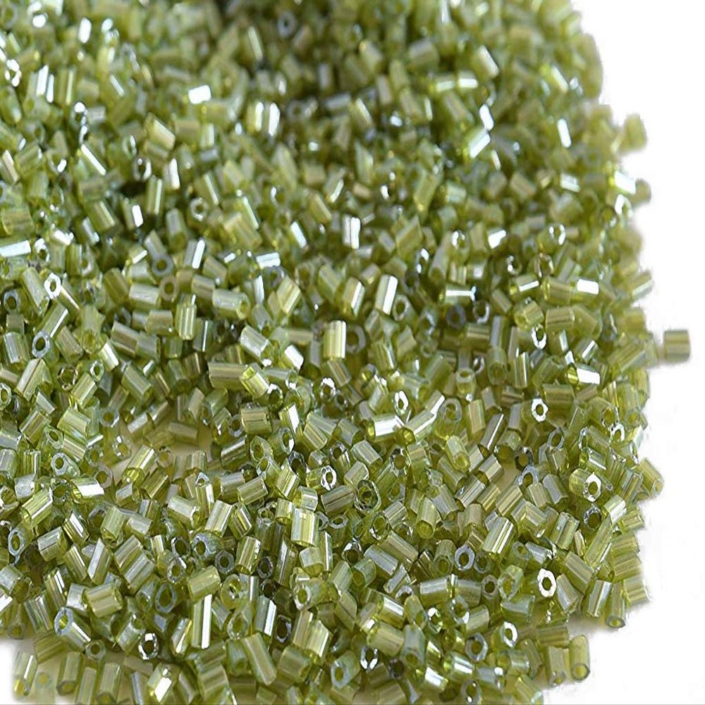 The Design Cart Transparent Luster Peridot/Olive Green 2 Cut Beads/Glass Seed Beads (11/0-2.0 mm) (100 Grams) Standard Quality, for ? Jewellery Making, Beading, Arts and Crafts and Embroidery.
