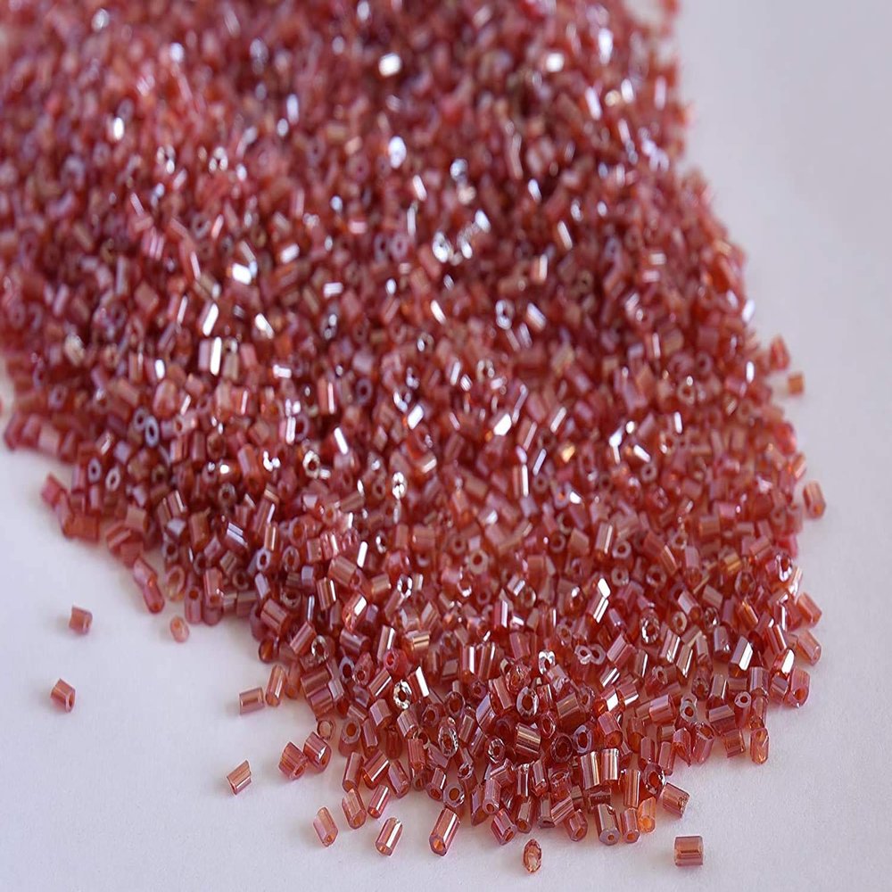 The Design Cart Transparent Luster Red 2 Cut Beads/Glass Seed Beads (11/0-2.0 mm) (100 Grams) Standard Quality, for ? Jewellery Making, Beading, Arts and Crafts and Embroidery.