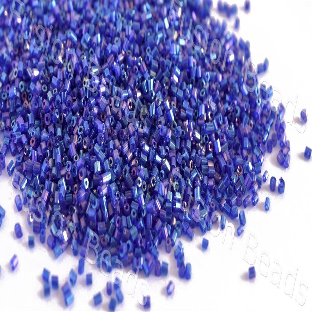 The Design Cart Transparent Rainbow Blue 2 Cut Beads/Glass Seed Beads (11/0-2.0 mm) (100 Grams) Standard Quality, for Jewellery Making, Beading, Arts and Crafts and Embroidery.