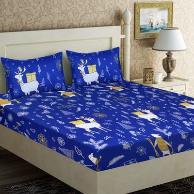 Home Candy Festive Season 3-D Double Bed Sheet with 2 Pillow Covers