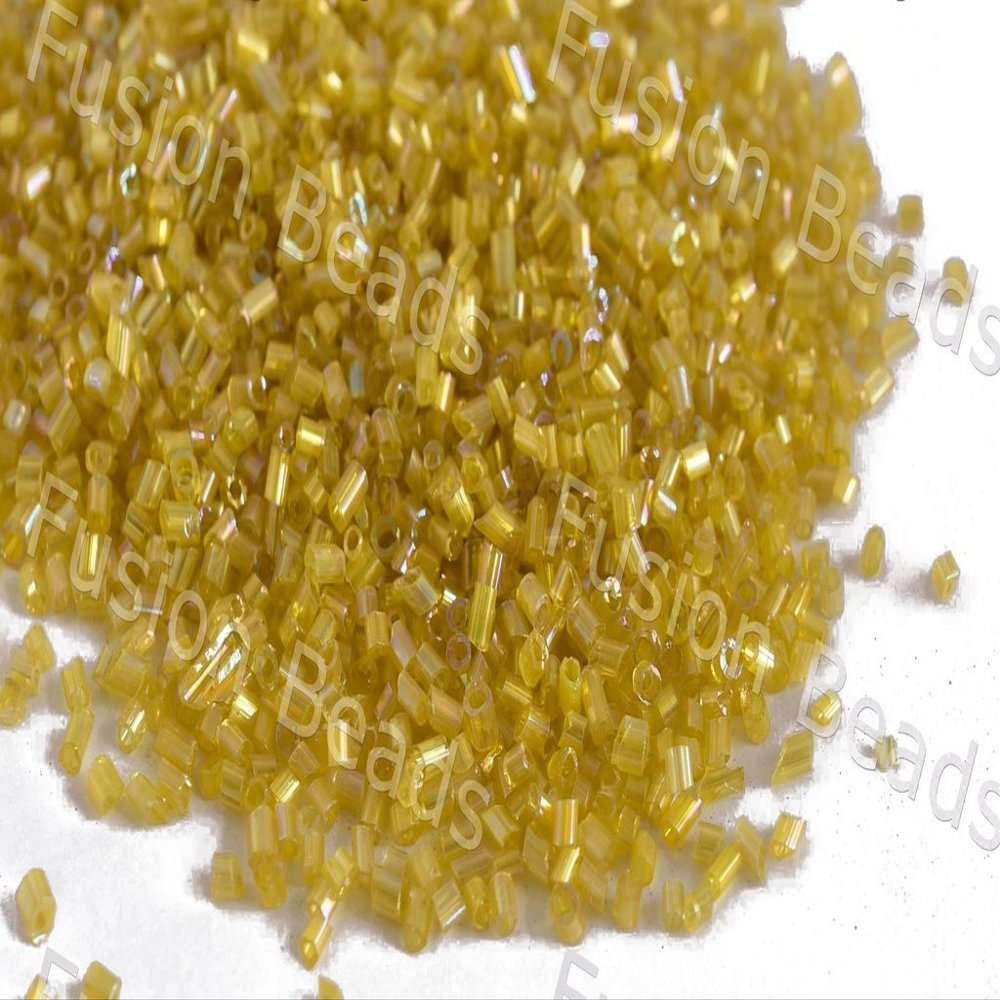 The Design Cart Transparent Rainbow Yellow 2 Cut Beads/Glass Seed Beads (6/0-3.5 mm) (100 Grams) Standard Quality, for ? Jewellery Making, Beading, Arts and Crafts and Embroidery.