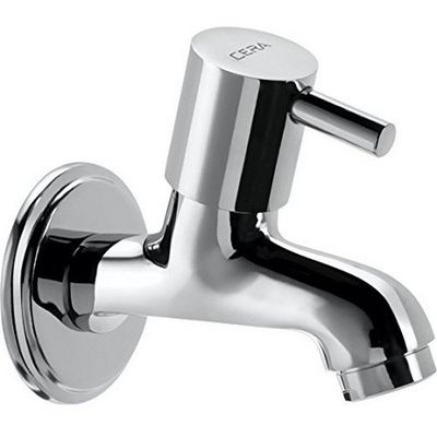 Cera Garnet Quarter Turn F2002151 Brass Bib Cock with Wall Flange and Aerator (Silver)
