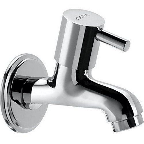 Cera Garnet Quarter Turn F2002151 Brass Bib Cock with Wall Flange and Aerator (Silver)