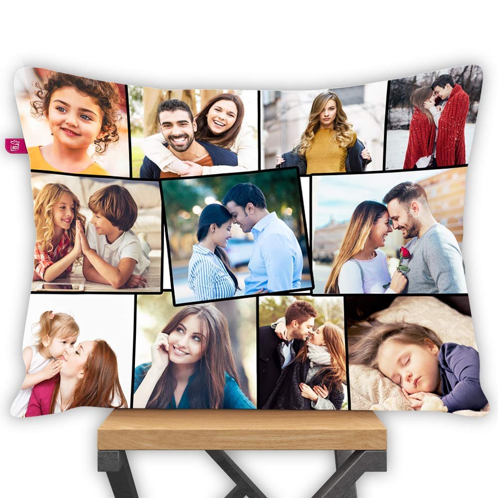 K1Gifts 11 Photos Personalized Cushion Fiber Filler with Cover for, Anniversary,Birthday 12 x 15 inches, White, 1 Cushion Cover, 1 Filler Gift All Occasoin