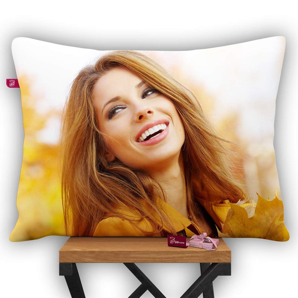 k1gifts Personalized Your Own Photo Satin 100 TC Pillow/Cushion- White Color 12X15 Inch