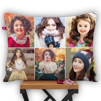K1Gifts Personalized/Customized 6 Photo and Satin Pillow/Cushion with Filler (12X15, White).