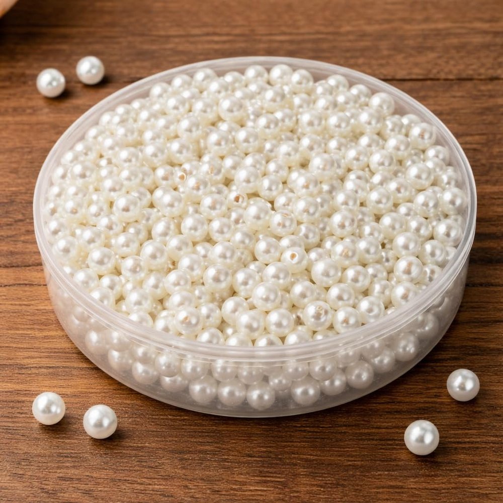 SATYAM KRAFT 1200 Pcs White Artificial Pearl Beads (4mm) | Loose Pearl Moti Beads Making Kit for DIY Jewelry Craft Hand Work Sewing Beading Embroidery Scrapbooking Art Decoration Gift Packing Decor