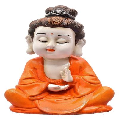 eCraftIndia Polyresin Buddha Head Idol (10.99 cm x 16.98 cm x 19.98 cm, Orange)