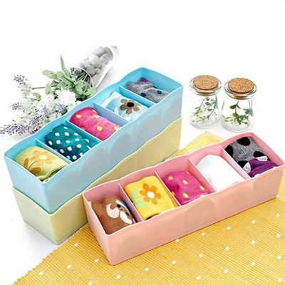 JAPP The Creative India Undergarments Inner Wear Socks Cosmetic Makeup Drawer Organizer Partition Box (Multi Color) - Pack Of 4