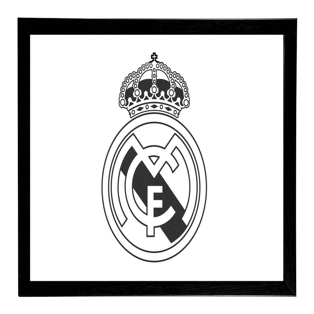 Interio Crafts Wood and Plexi Glass Wall Hanging Real Madrid Team Logo Paper Print Framed Poster (12 by 8-Inch, Black frame)