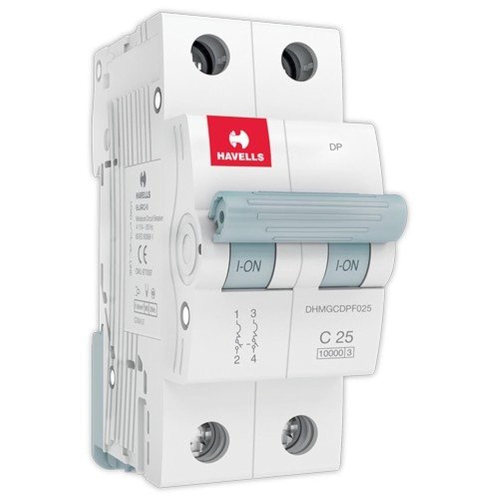 Havells DHMGCDPF025 PVC Plastic 25A MCB DP C Curve (White)
