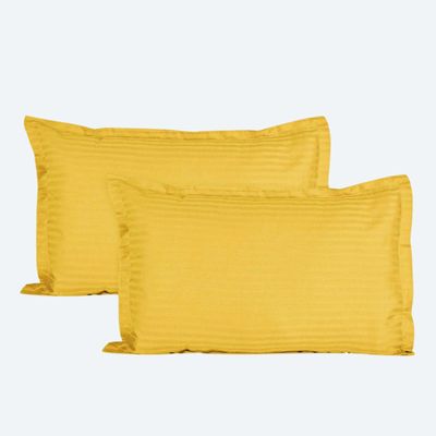 Trance Home Linen 200 TC 100% Cotton Small Size 17x25 inch Satin Stripe Pillow Covers | Pillow Cases | Set of 2 Piece Pillow Covers only |Small Size (Golden Yellow, 17 X 25 inch)
